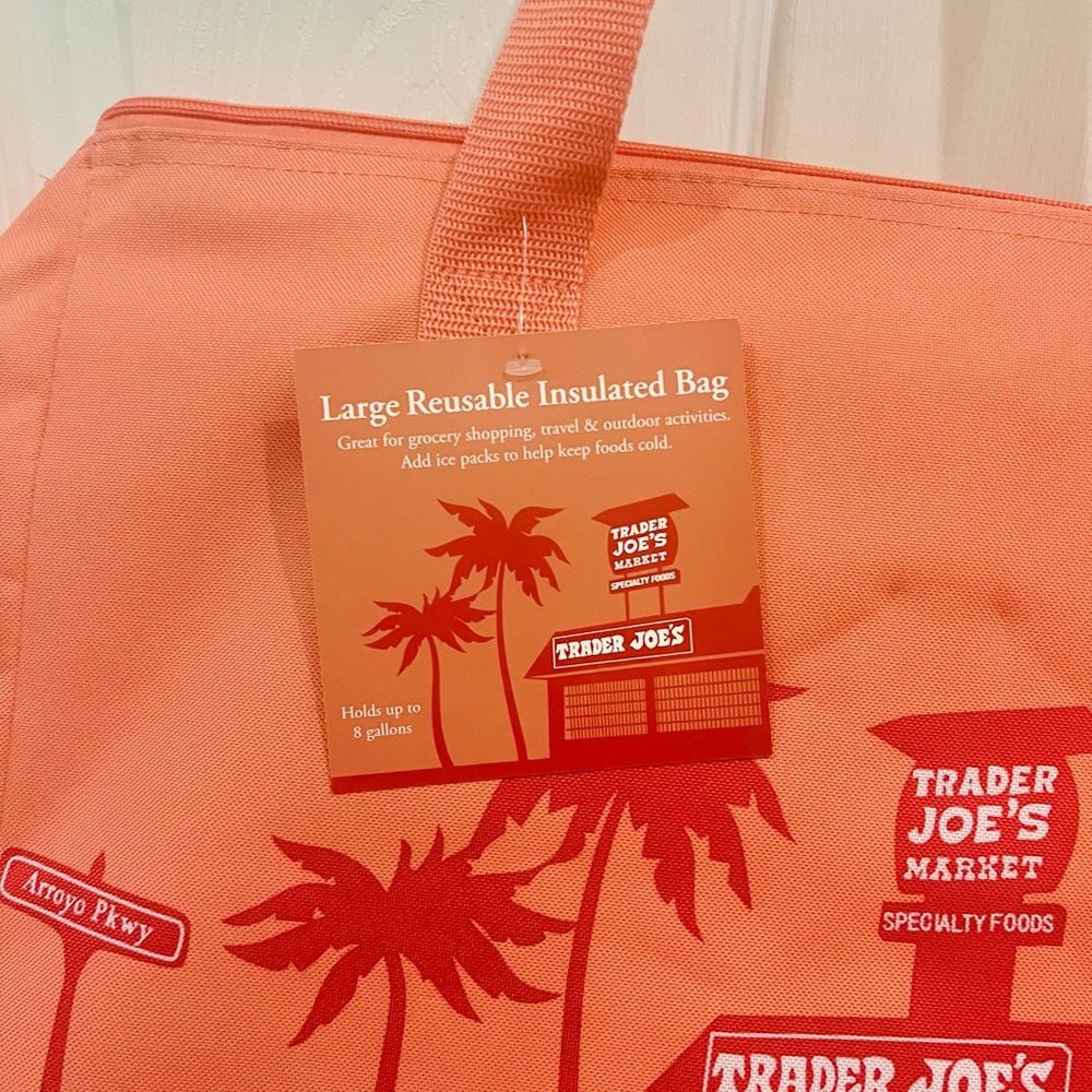 Trader Joe's Coral and Red Tote Bag - Picture 2 of 4